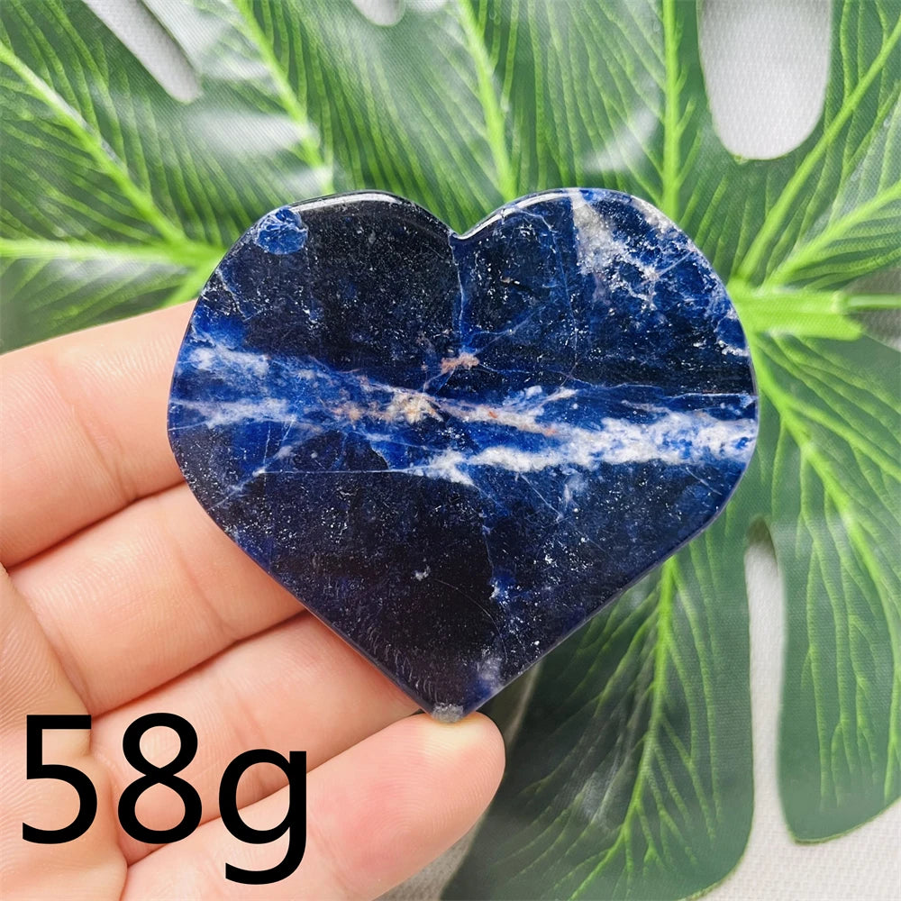 Natural gemstones Heart-shaped Decoration Blue Sodalite Mineral Collection Witchcraft Altar Crystal Stone Healing Spirit stone