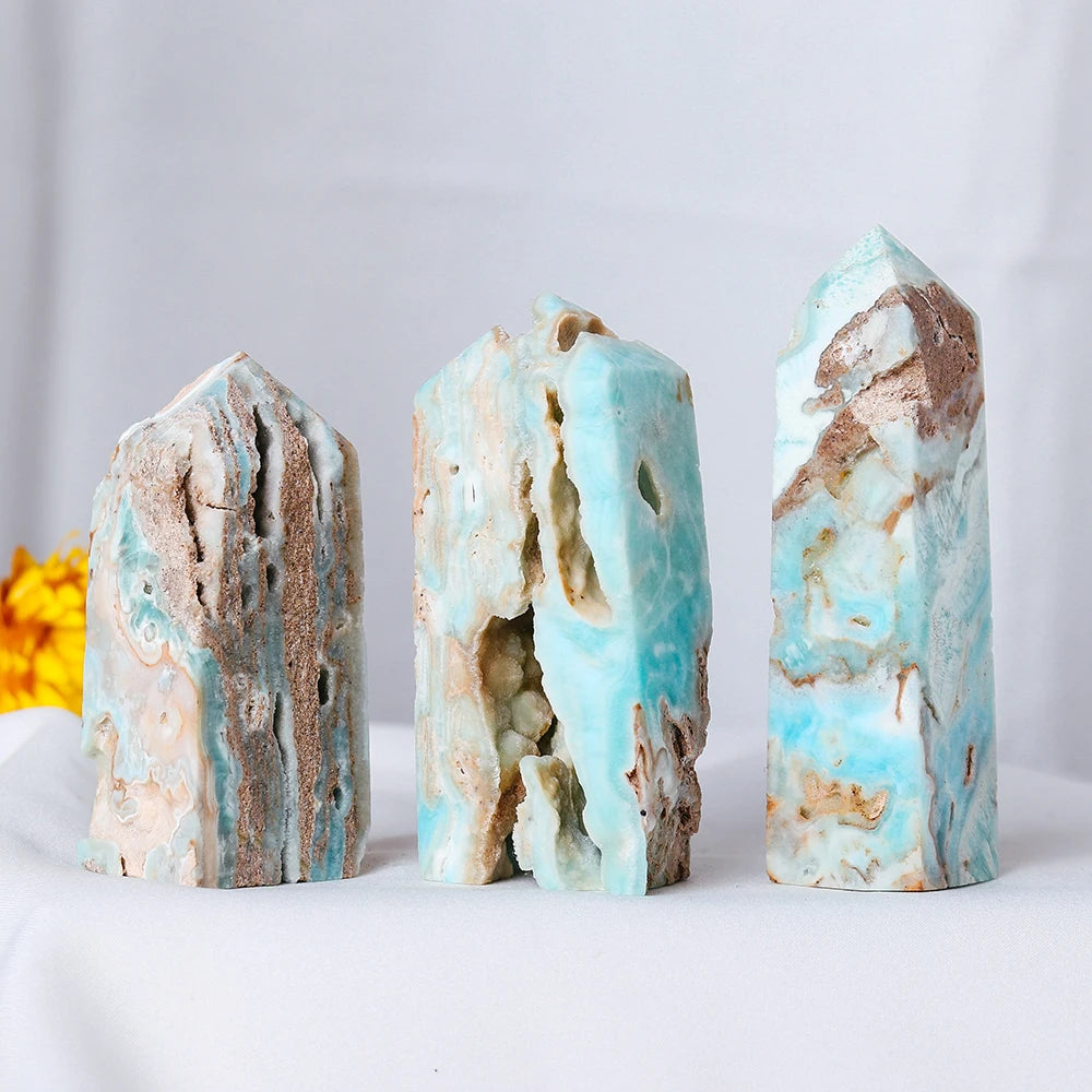 Healing Heteropolar Crystal Obelisk Tower - Natural Caribbean Calcite Gemstone for Home Decor