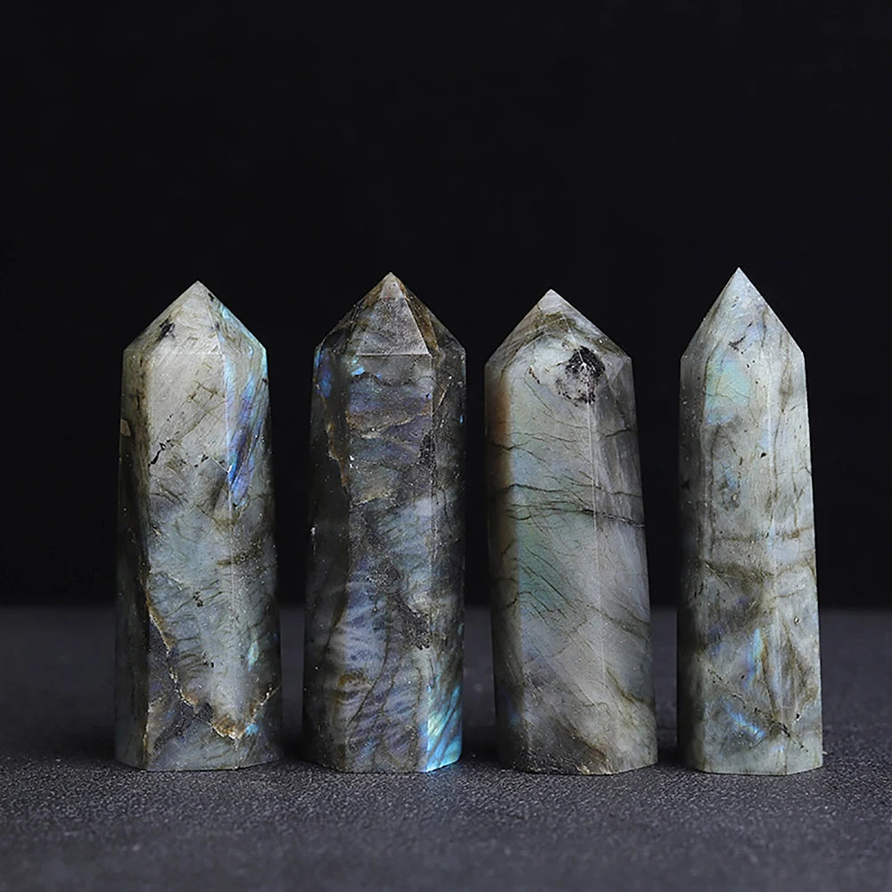 1.57"-3.14" Natural Crystals Stone Labradorite Wands Polishing Reiki Healing  Energy Stone Hexagonal Point Obelisk Gemstones