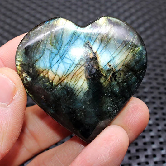 Natural Heart-Shaped Labradorite & Rose Quartz Crystal Carvings for Reiki Healing and Positive Energy - 1.57 to 2.36 Inches