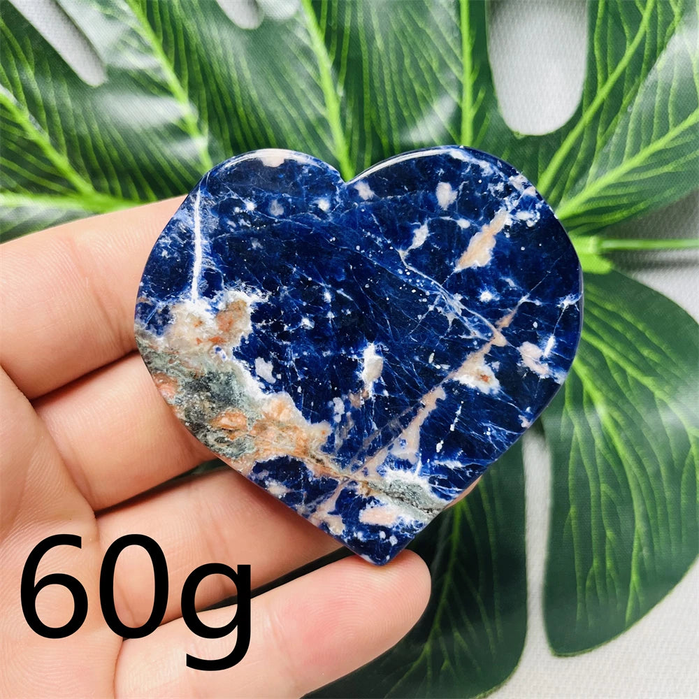 Natural gemstones Heart-shaped Decoration Blue Sodalite Mineral Collection Witchcraft Altar Crystal Stone Healing Spirit stone