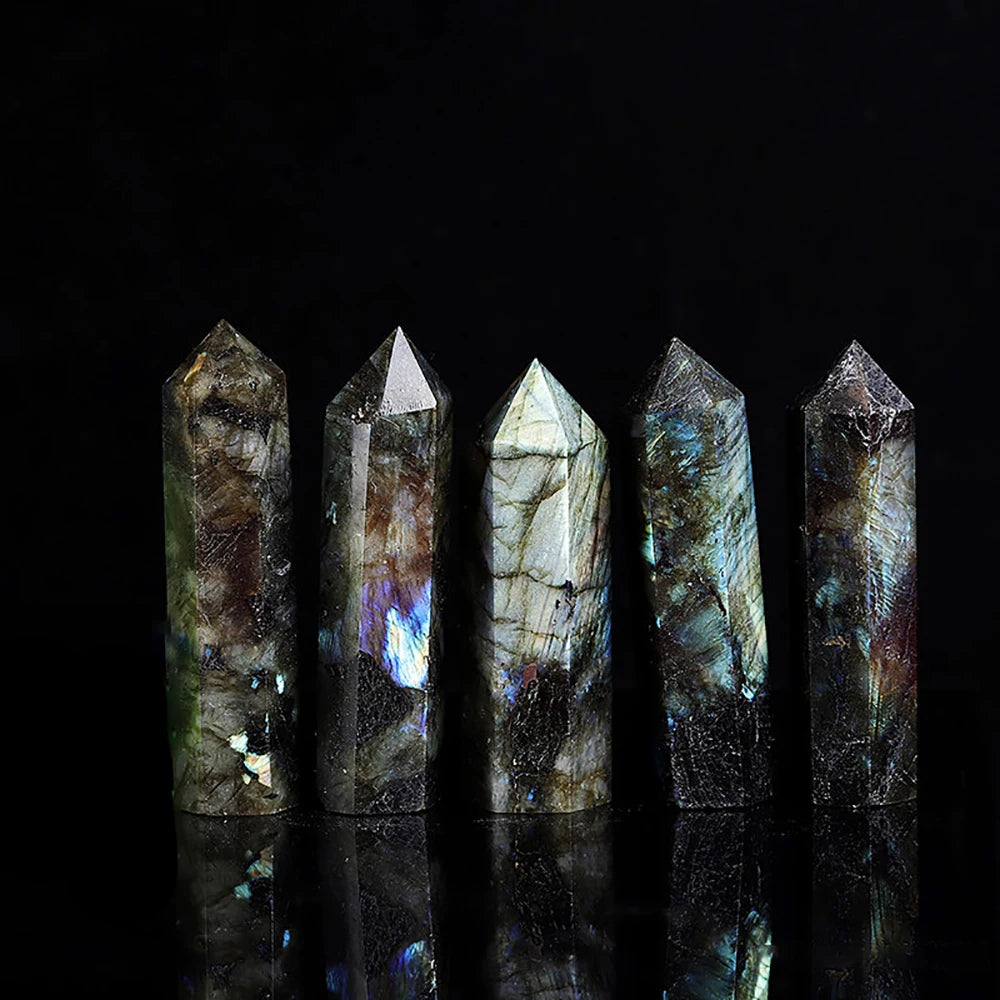 1.57"-3.14" Natural Crystals Stone Labradorite Wands Polishing Reiki Healing  Energy Stone Hexagonal Point Obelisk Gemstones