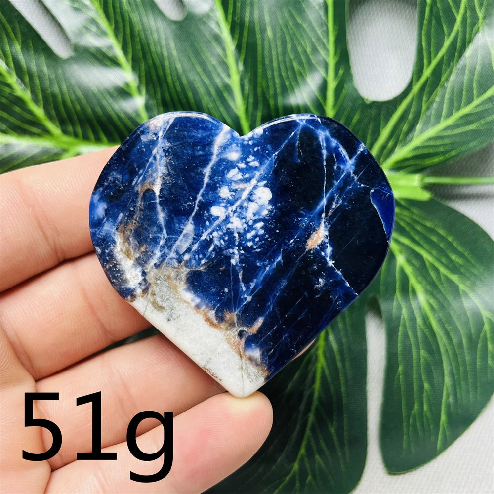 Natural gemstones Heart-shaped Decoration Blue Sodalite Mineral Collection Witchcraft Altar Crystal Stone Healing Spirit stone