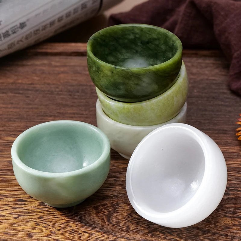 Aesthetic Raw Stone Gemstone Tea Cup - Natural Jade and Quartz Carved Crystal Bowl for Home Décor and Gifts