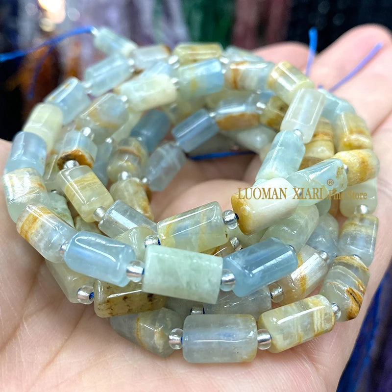 Argentina Blue Calcite 8x11mm Natural Cylinder Stone Spacer Beads for DIY Jewelry, Bracelets, Earrings, and Charms