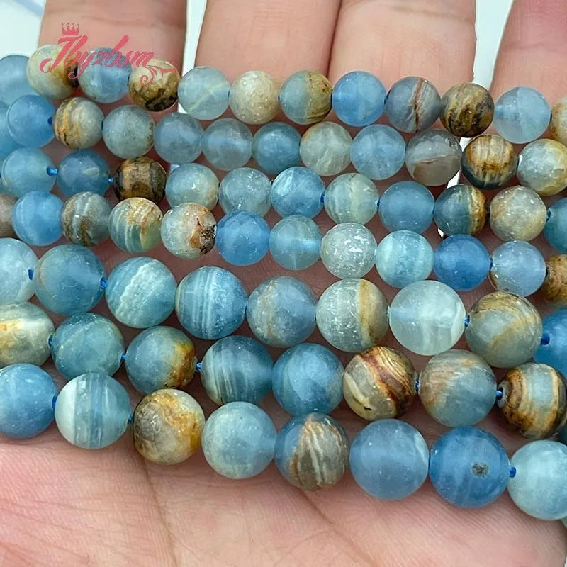 6/8mm Natural Blue Argentina Calcite Stone Beads for DIY Jewelry Making - Bracelet, Necklace, Earring Charms - 15 Inch Strand