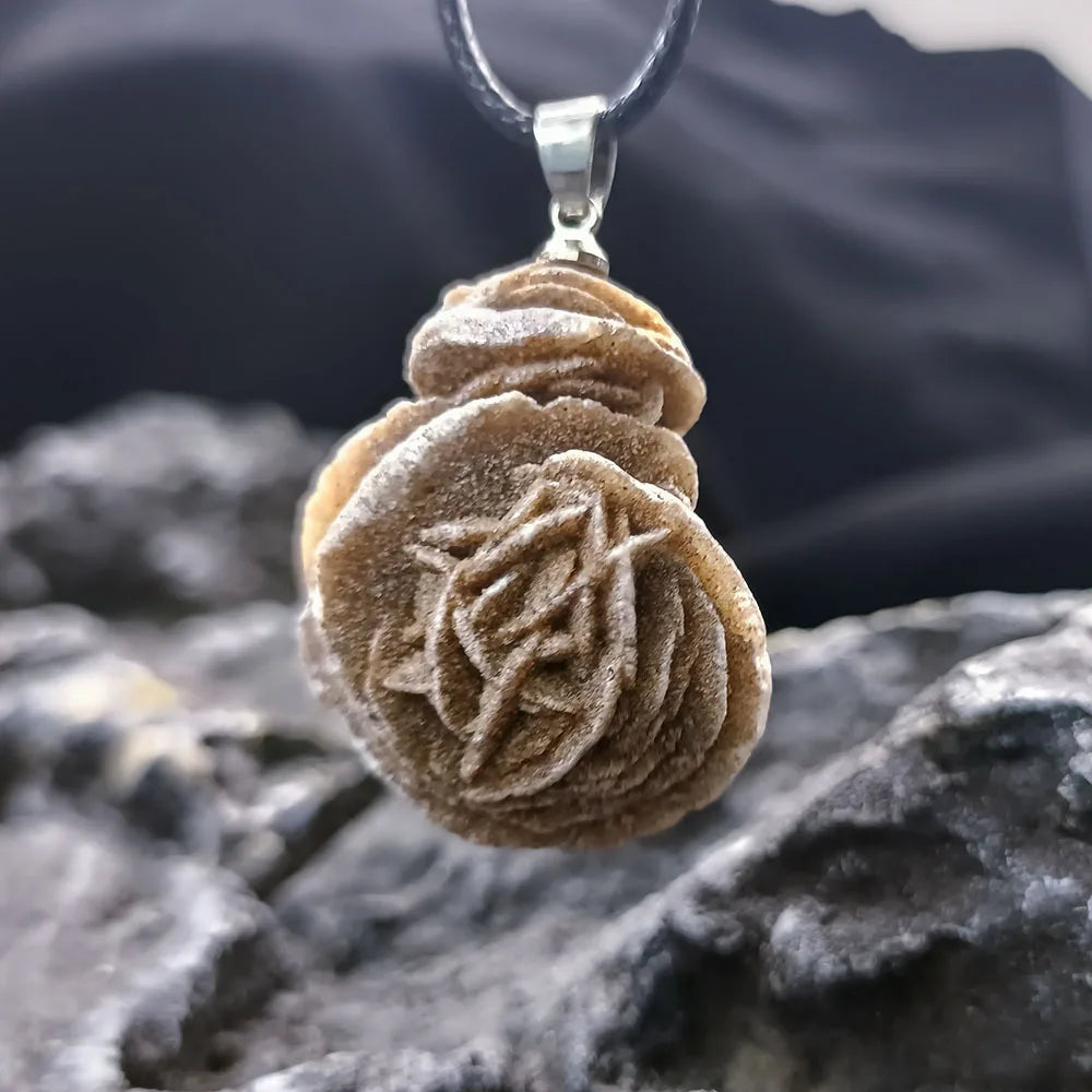 Handcrafted Moroccan Desert Rose Stone Pendant Necklace - Unique Irregular Gemstone Jewelry for Men and Women, Perfect DIY Gift