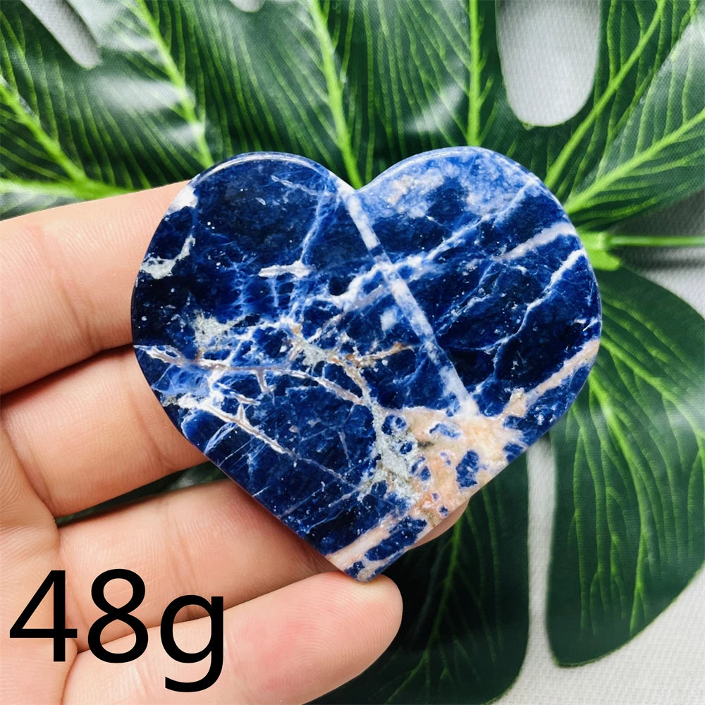 Natural gemstones Heart-shaped Decoration Blue Sodalite Mineral Collection Witchcraft Altar Crystal Stone Healing Spirit stone