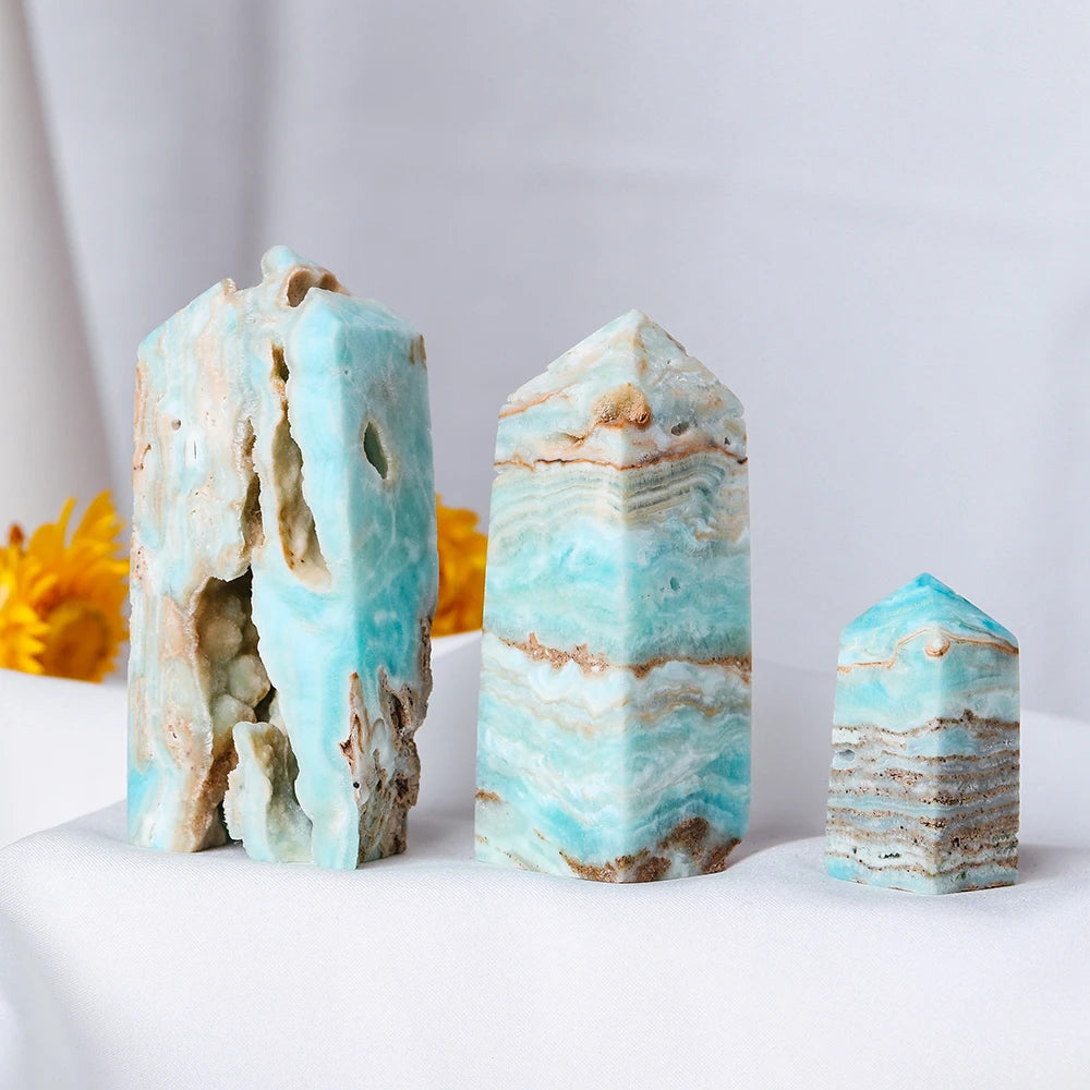 Healing Heteropolar Crystal Obelisk Tower - Natural Caribbean Calcite Gemstone for Home Decor