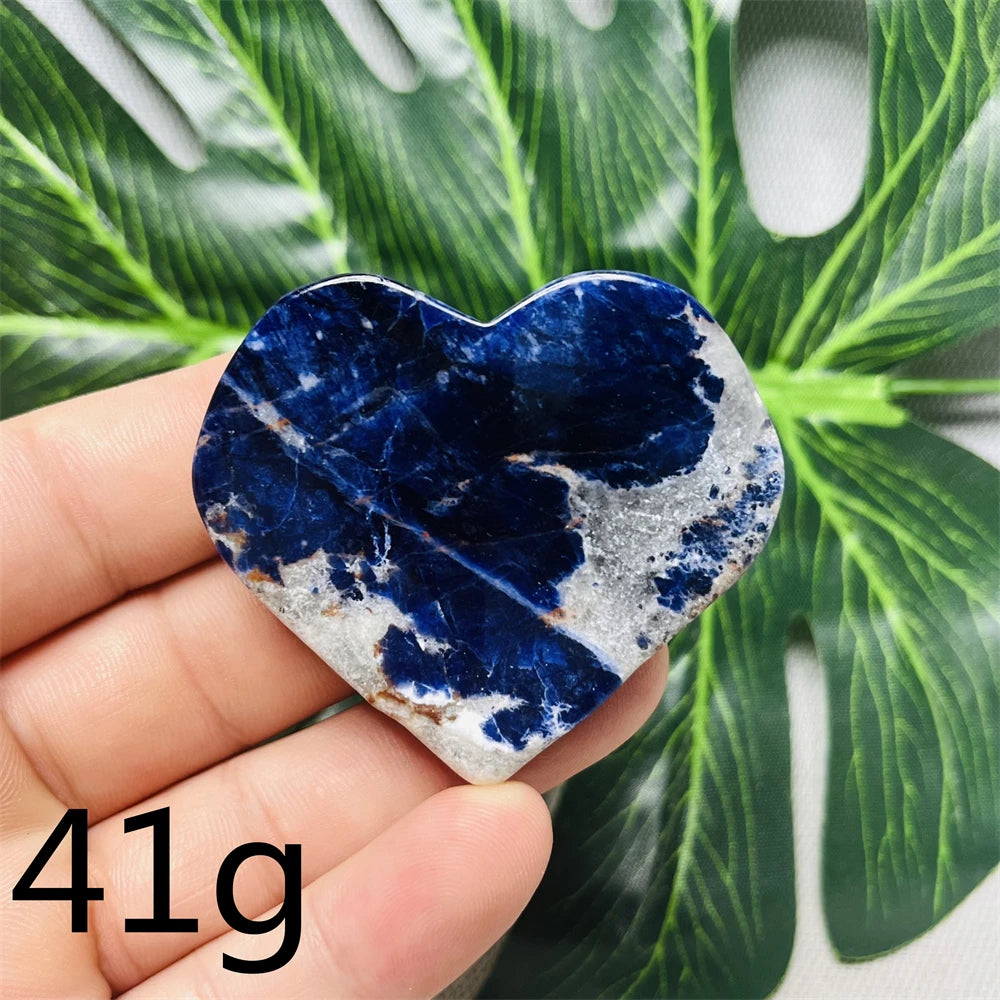 Natural gemstones Heart-shaped Decoration Blue Sodalite Mineral Collection Witchcraft Altar Crystal Stone Healing Spirit stone