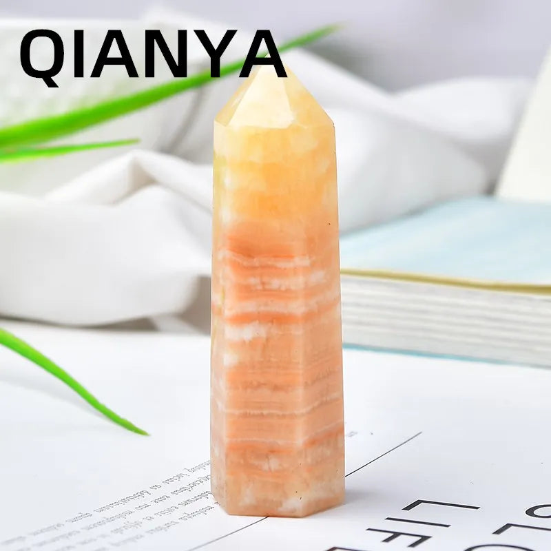 70-90mm Natural Calcite Hexagonal Energy Wand Crystal Point for Healing and Home Decor Gift