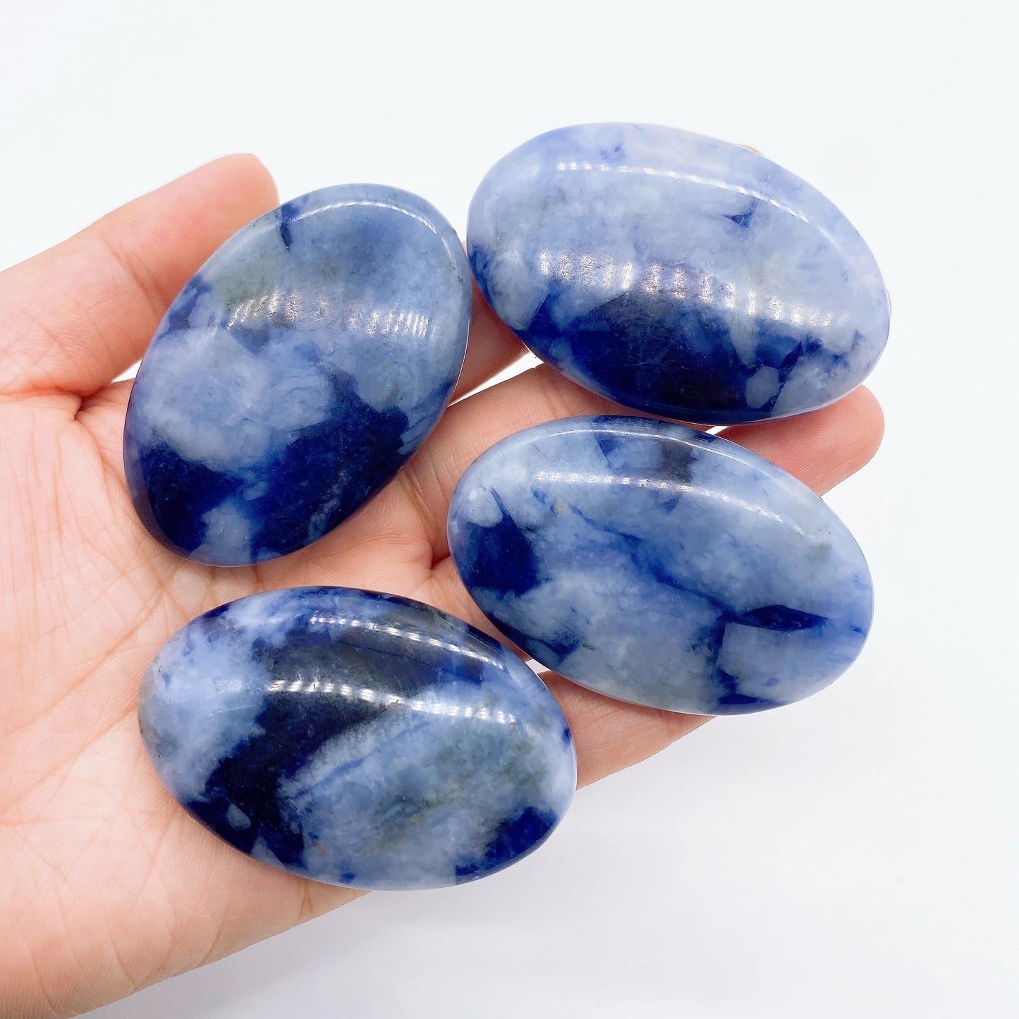 Natural Blue Sodalite Pocket Palm Crystal Stone Thumb Toy Hot Compress Crafts Healing Health Family message tool Home Decor