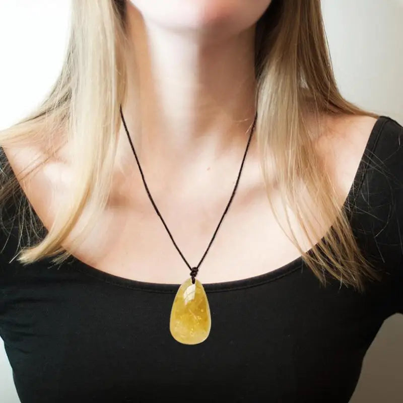 Elegant Citrine Water Drop Pendant Necklace - Natural Yellow Quartz Crystal Jewelry for Reiki Energy and Valentine's Day Gift