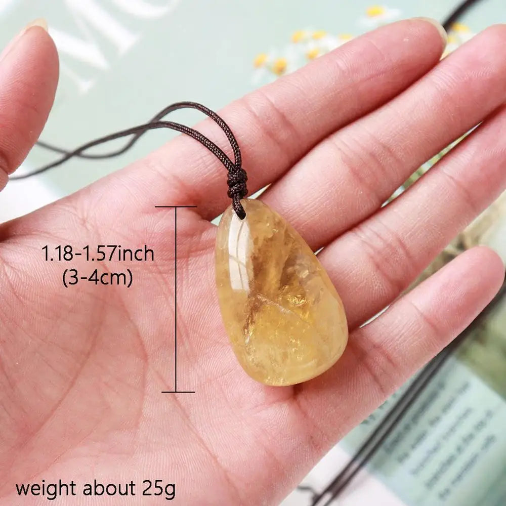 Elegant Citrine Water Drop Pendant Necklace - Natural Yellow Quartz Crystal Jewelry for Reiki Energy and Valentine's Day Gift