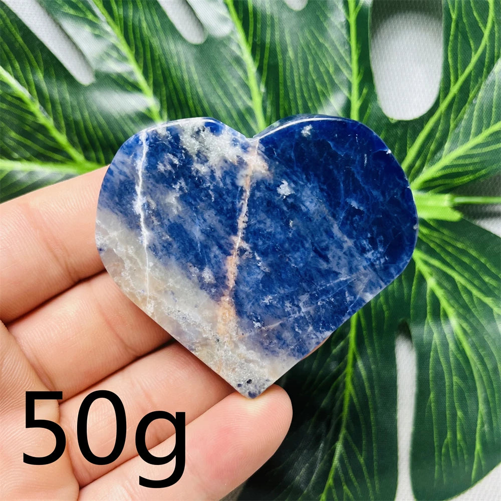 Natural gemstones Heart-shaped Decoration Blue Sodalite Mineral Collection Witchcraft Altar Crystal Stone Healing Spirit stone