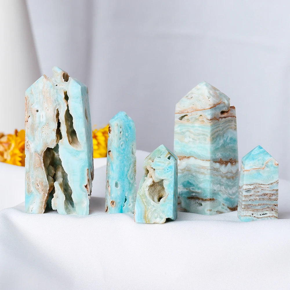 Healing Heteropolar Crystal Obelisk Tower - Natural Caribbean Calcite Gemstone for Home Decor