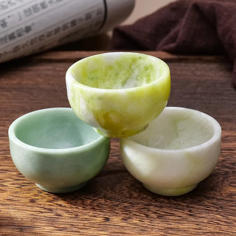 Aesthetic Raw Stone Gemstone Tea Cup - Natural Jade and Quartz Carved Crystal Bowl for Home Décor and Gifts