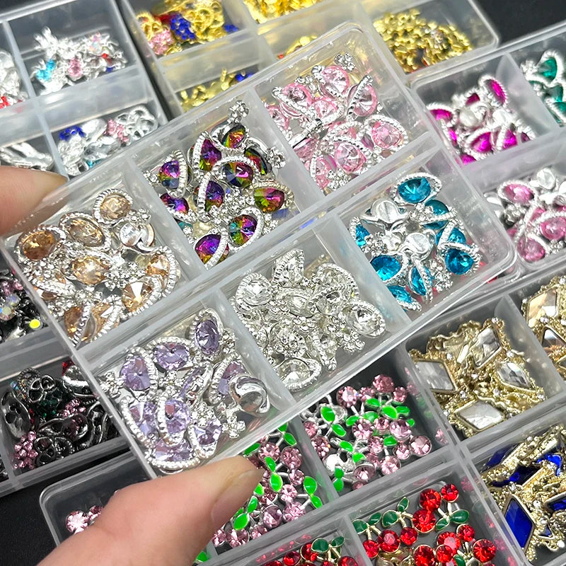 Luxury Saturn Planet Nail Charms with Crystal Rhinestones - 1 Box of Decorative Gem Stones for Nail Art