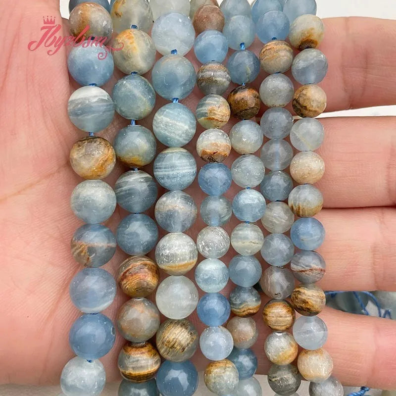 6/8mm Natural Blue Argentina Calcite Stone Beads for DIY Jewelry Making - Bracelet, Necklace, Earring Charms - 15 Inch Strand