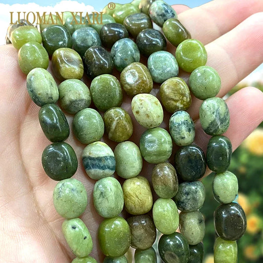 Raw Green Taiwan Jade Jasper Irregular Spacer Beads - 8x12MM Loose Beads for DIY Jewelry Making - 15'' Strand