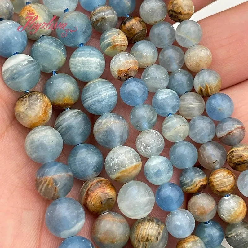 6/8mm Natural Blue Argentina Calcite Stone Beads for DIY Jewelry Making - Bracelet, Necklace, Earring Charms - 15 Inch Strand