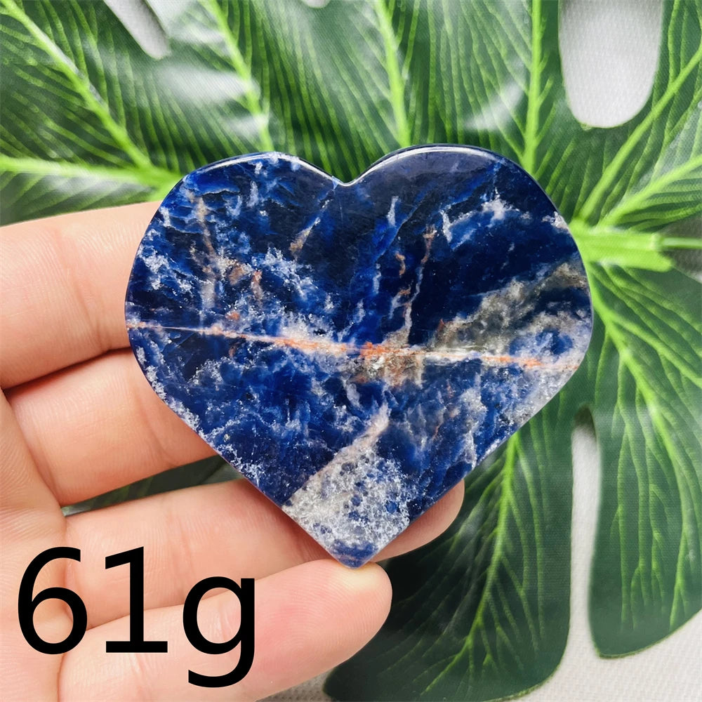 Natural gemstones Heart-shaped Decoration Blue Sodalite Mineral Collection Witchcraft Altar Crystal Stone Healing Spirit stone