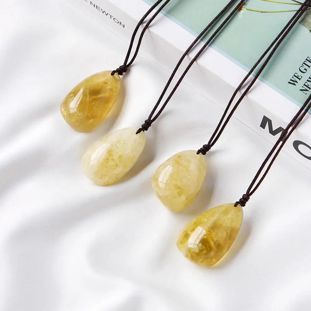 Elegant Citrine Water Drop Pendant Necklace - Natural Yellow Quartz Crystal Jewelry for Reiki Energy and Valentine's Day Gift