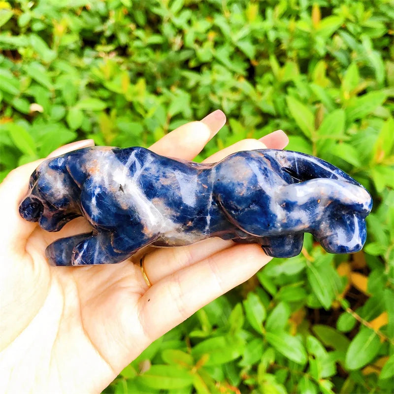 Natural Blue Sodalite Cheetah Gemstone, Room Decoration, Healing Crystal, Animal Figurine, Reiki Carved Stones, Gift, 1Pc