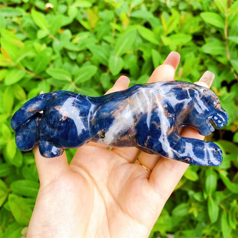 Natural Blue Sodalite Cheetah Gemstone, Room Decoration, Healing Crystal, Animal Figurine, Reiki Carved Stones, Gift, 1Pc