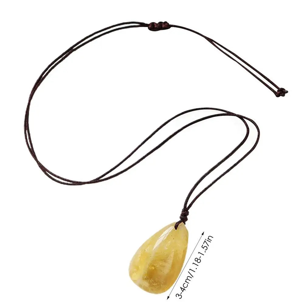 Elegant Citrine Water Drop Pendant Necklace - Natural Yellow Quartz Crystal Jewelry for Reiki Energy and Valentine's Day Gift