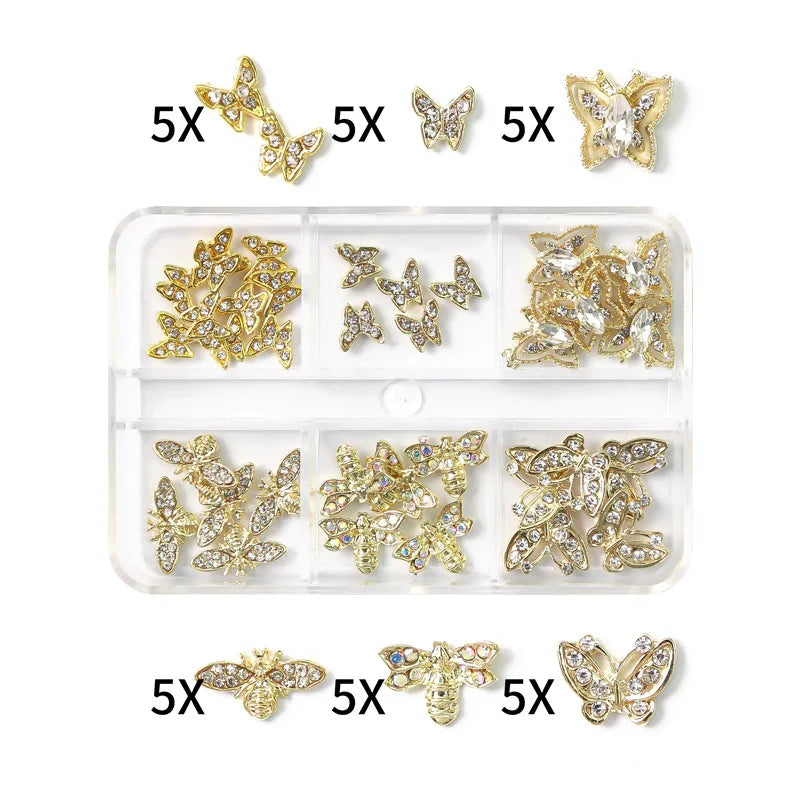 Luxury Saturn Planet Nail Charms with Crystal Rhinestones - 1 Box of Decorative Gem Stones for Nail Art