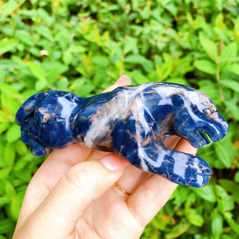 Natural Blue Sodalite Cheetah Gemstone, Room Decoration, Healing Crystal, Animal Figurine, Reiki Carved Stones, Gift, 1Pc