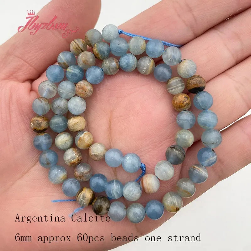 6/8mm Natural Blue Argentina Calcite Stone Beads for DIY Jewelry Making - Bracelet, Necklace, Earring Charms - 15 Inch Strand