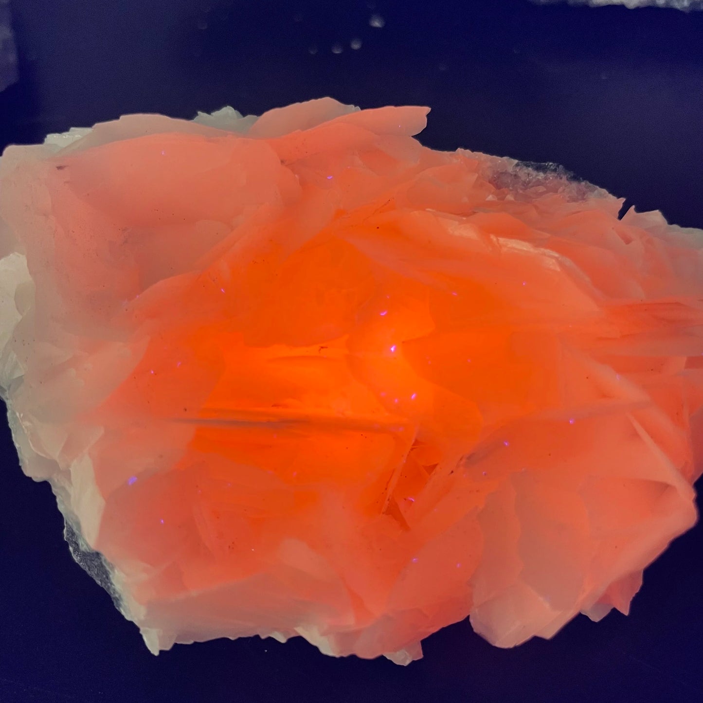 Glowing Pink Calcite Mineral Specimen with Natural Fujian Rose Flakes – Healing Crystals for Home Decor D1-16