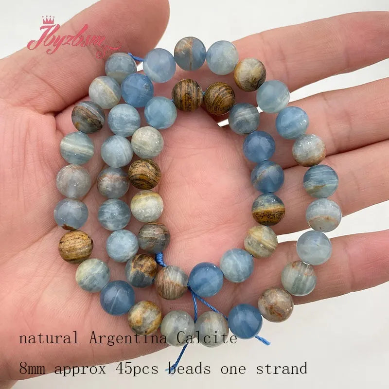 6/8mm Natural Blue Argentina Calcite Stone Beads for DIY Jewelry Making - Bracelet, Necklace, Earring Charms - 15 Inch Strand