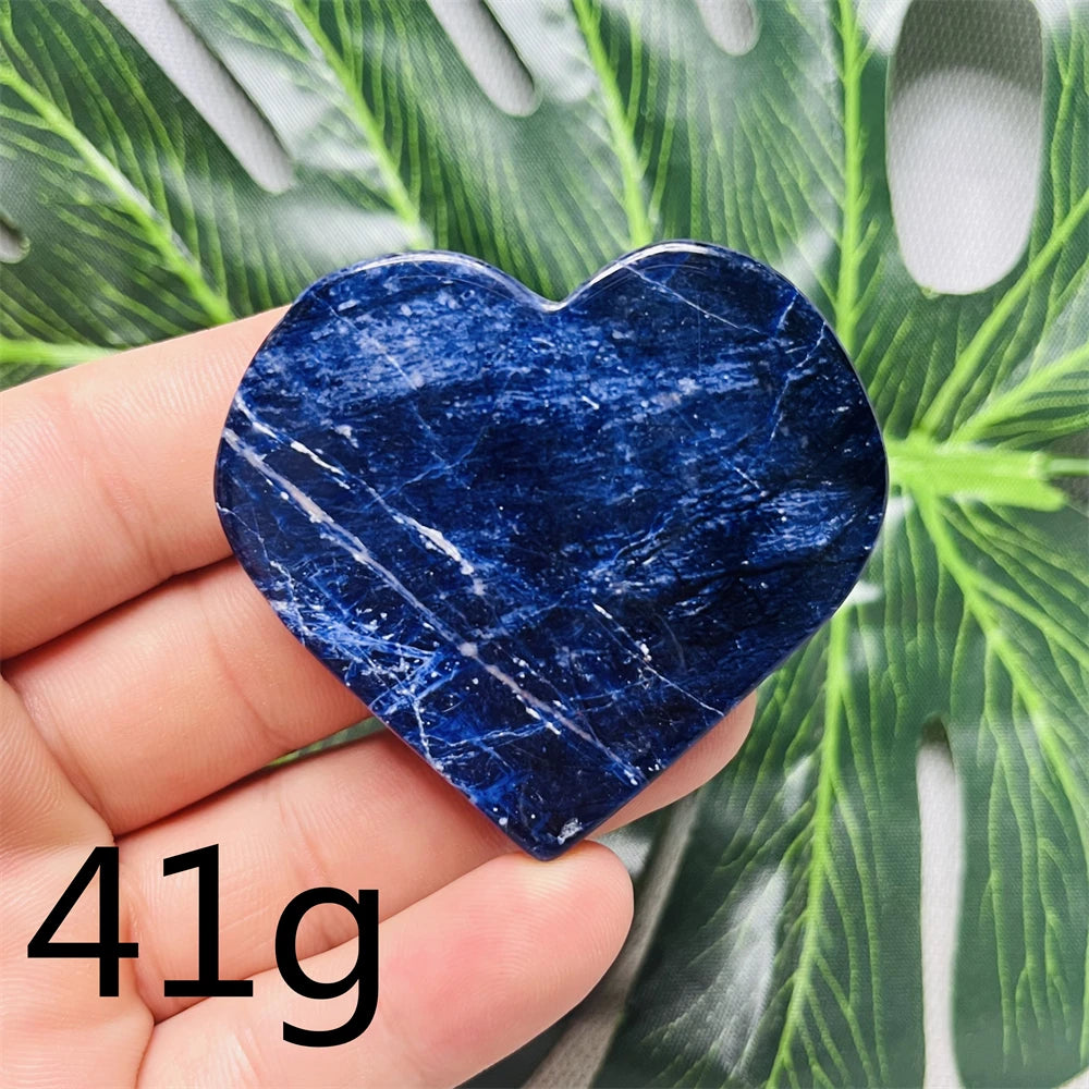 Natural gemstones Heart-shaped Decoration Blue Sodalite Mineral Collection Witchcraft Altar Crystal Stone Healing Spirit stone