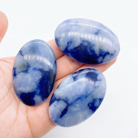 Natural Blue Sodalite Pocket Palm Crystal Stone Thumb Toy Hot Compress Crafts Healing Health Family message tool Home Decor