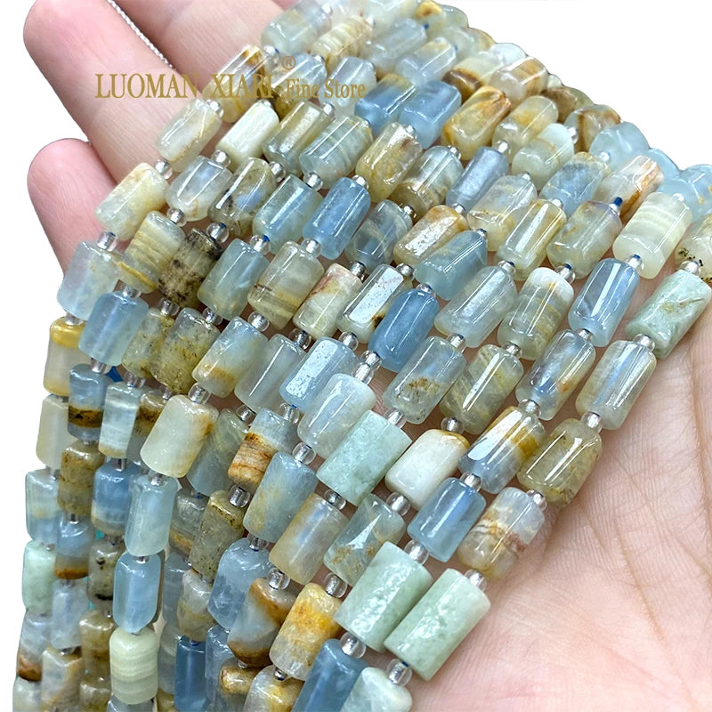 Argentina Blue Calcite 8x11mm Natural Cylinder Stone Spacer Beads for DIY Jewelry, Bracelets, Earrings, and Charms